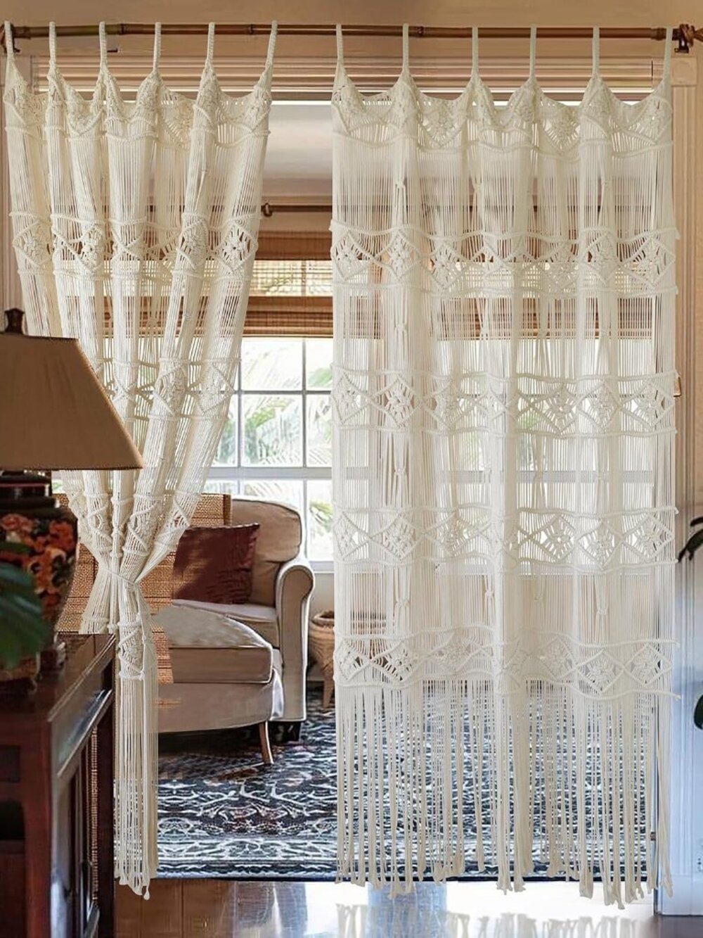 Macrame Curtain Handmade Woven Divider Doorway window Curtain 42"W*75"L - Picture 4 of 7
